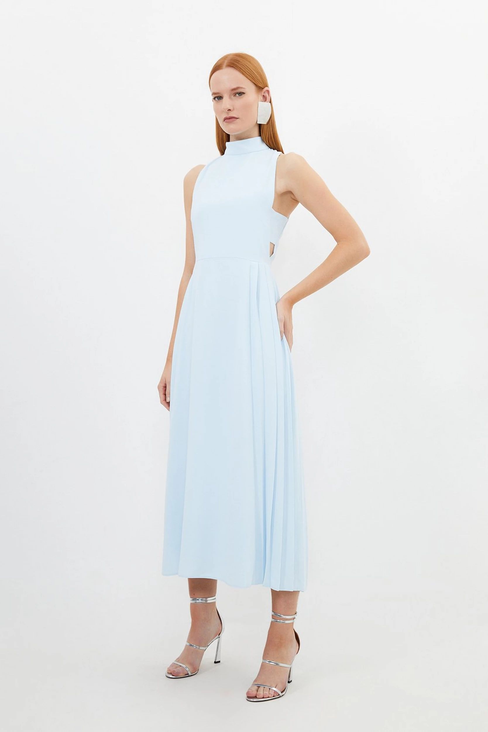 Soft Tailored Pleated Panel Midaxi Dress | Karen Millen UK + IE + DE + NL