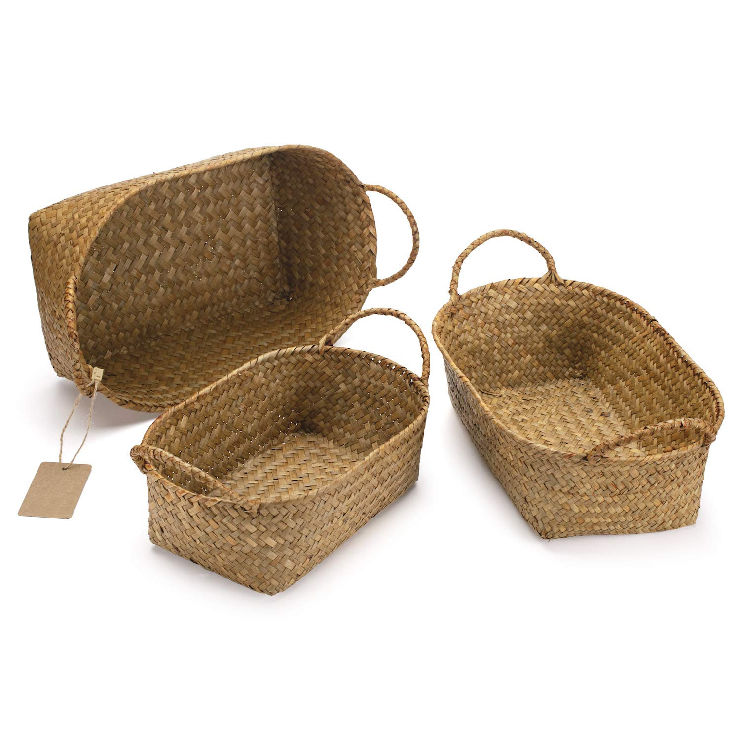 Seagrass Woven Baskets for Storage Natural Shelf Basket with Handle for Organizer Stackable Oval ... | Amazon (US)