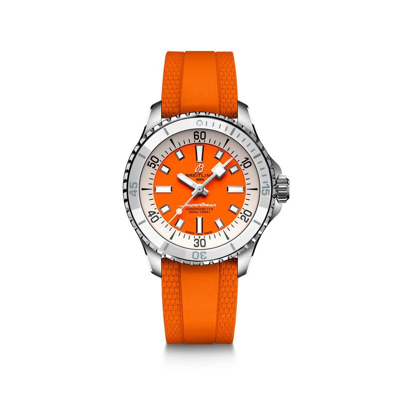 Breitling Superocean Automatic 36 Watch Steel Case Orange Dial Orange Strap, 36mm | Ben Bridge Jeweler