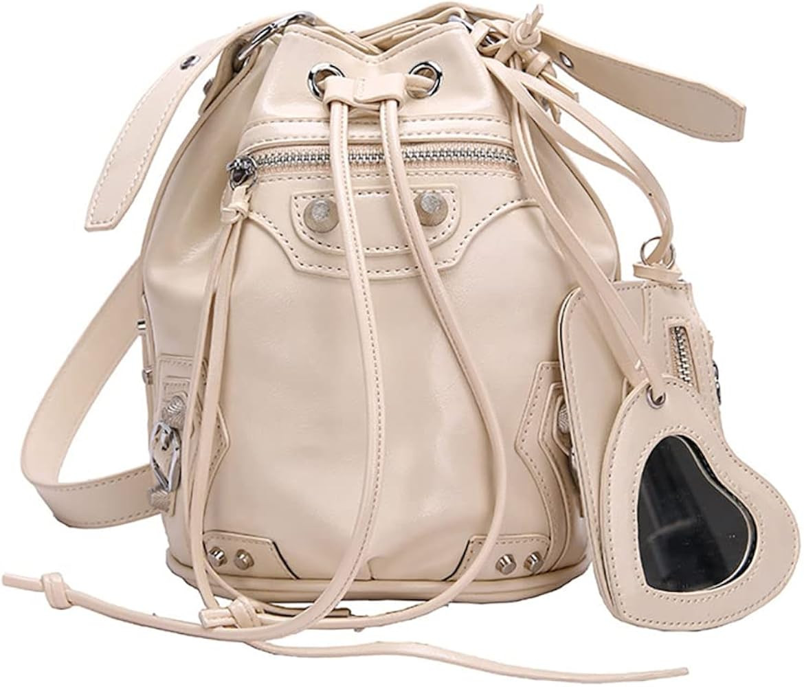 Large Capacity Bucket Bag Purses for Women, Cool Studded Punk Motocycle Crossbody Bag,PU Leather ... | Amazon (US)