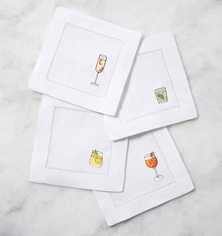 Sferra Aperitivo Embroidered Linen Cocktail Napkins (6x6), Set of Four | Amazon (US)