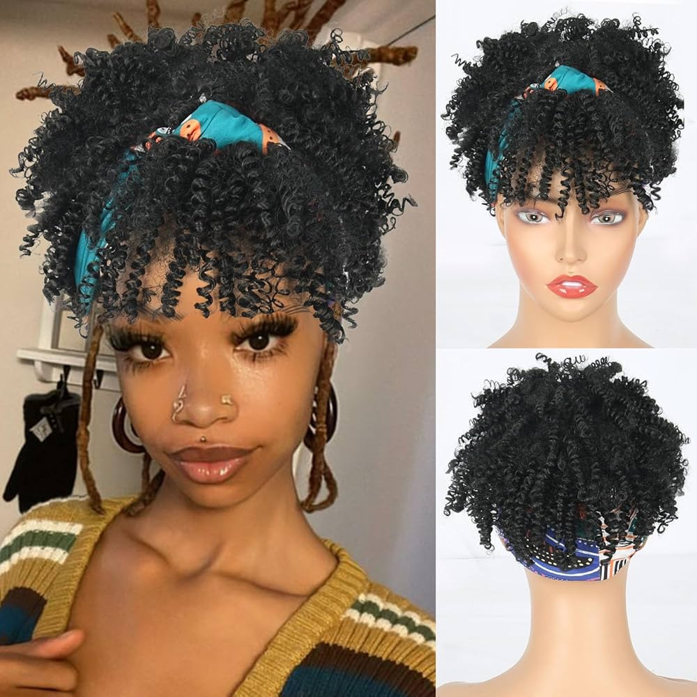 Aisaide Short Afro Curly Headband Wig with Bangs Afro Black Headband Wigs for Black Women High Pu... | Amazon (US)