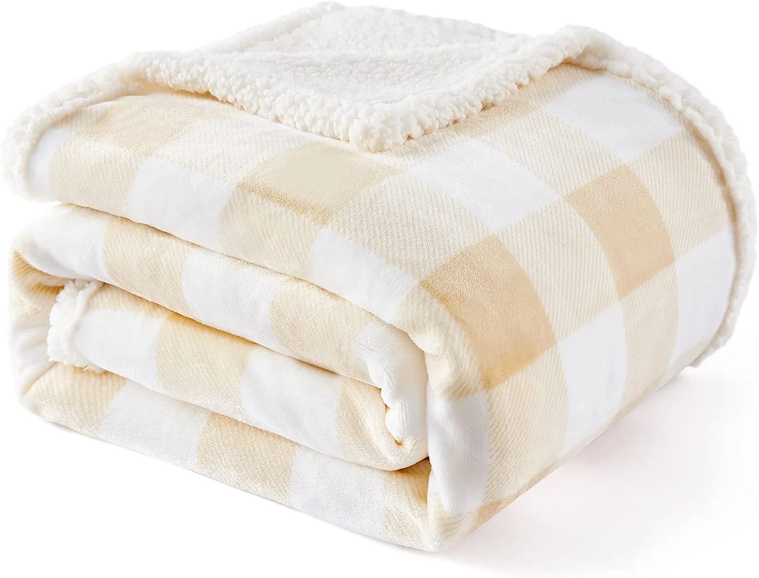 Touchat Sherpa Buffalo Plaid Throw Blanket(60" X 70", Beige), Fuzzy Fluffy Soft Cozy Blanket, Fle... | Amazon (US)