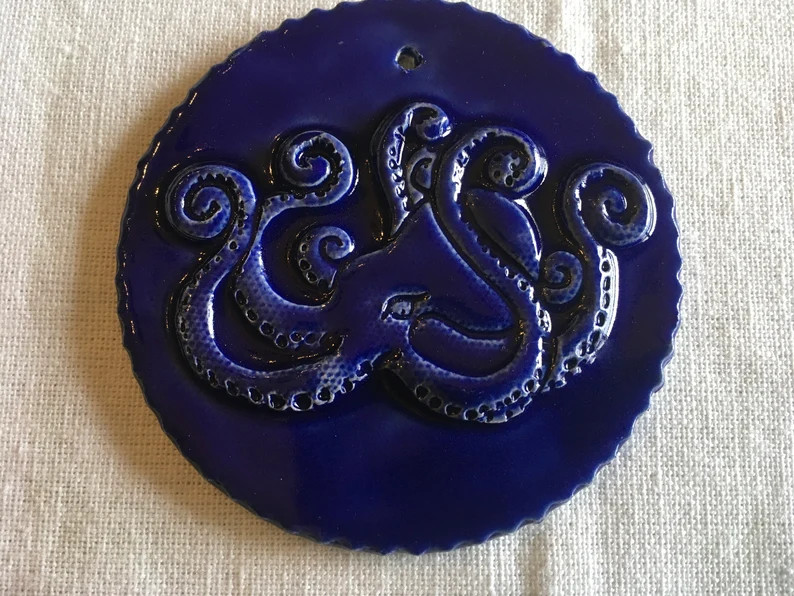 Round Cobalt Blue Octopus Tile - Etsy | Etsy (US)