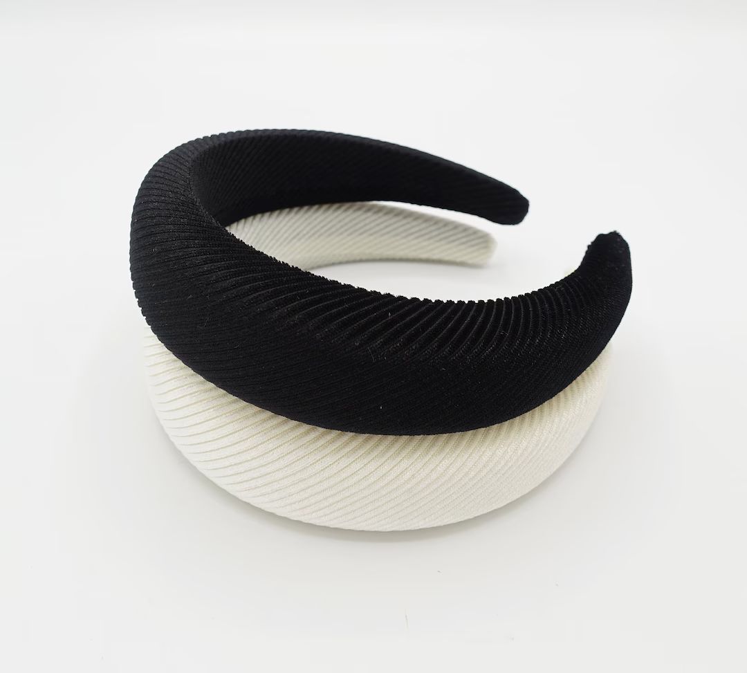 padded velvet headband ribbed pattern hairband trendy woman hair accessory | Etsy (US)
