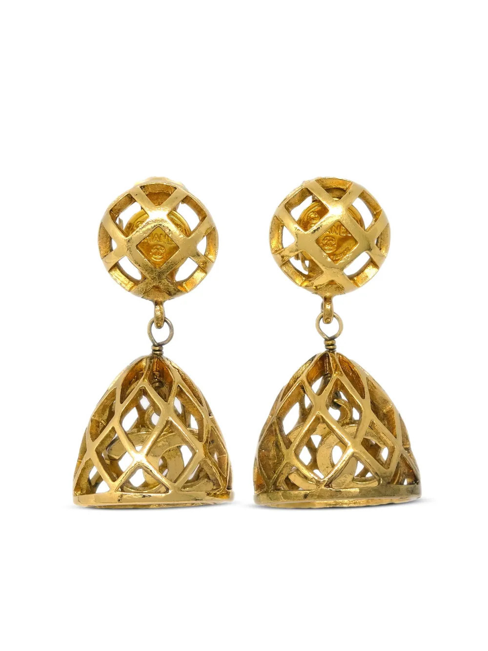 CHANEL Pre-Owned 1990-2000s birdcage clip-on earrings - Gold | Farfetch Global