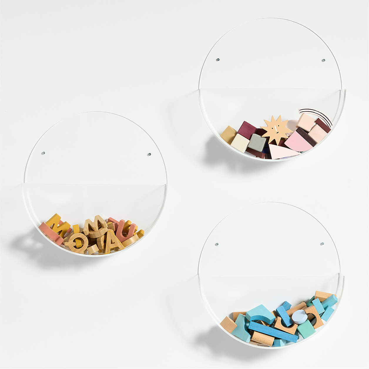 Now You See It Clear Acrylic Round Wall Baskets Set of 3 + Reviews | Crate & Kids | Crate & Barrel