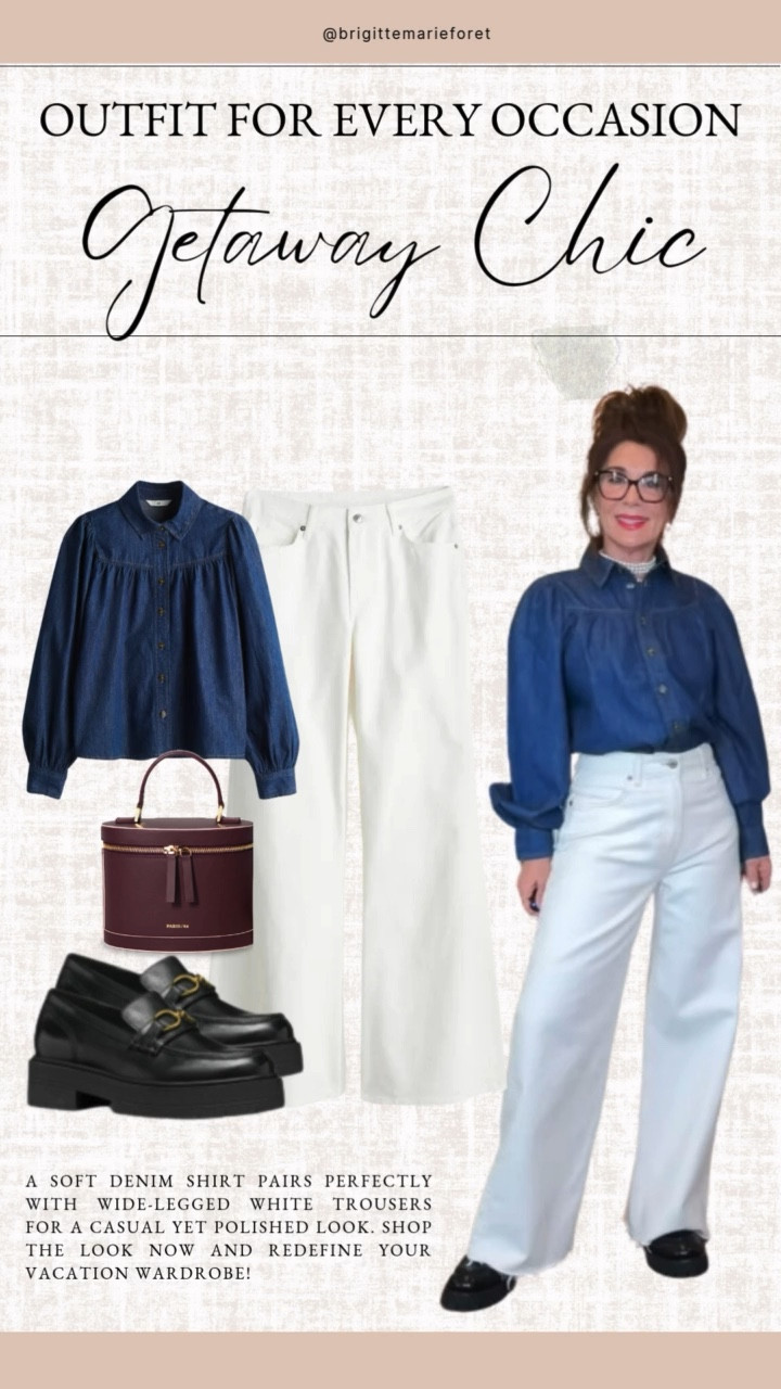 A soft denim shirt pairs perfectly with wide-legged white trousers for a casual yet polished look. Shop the look now and redefine your vacation wardrobe!

#LTKSeasonal #LTKStyleTip #LTKTravel