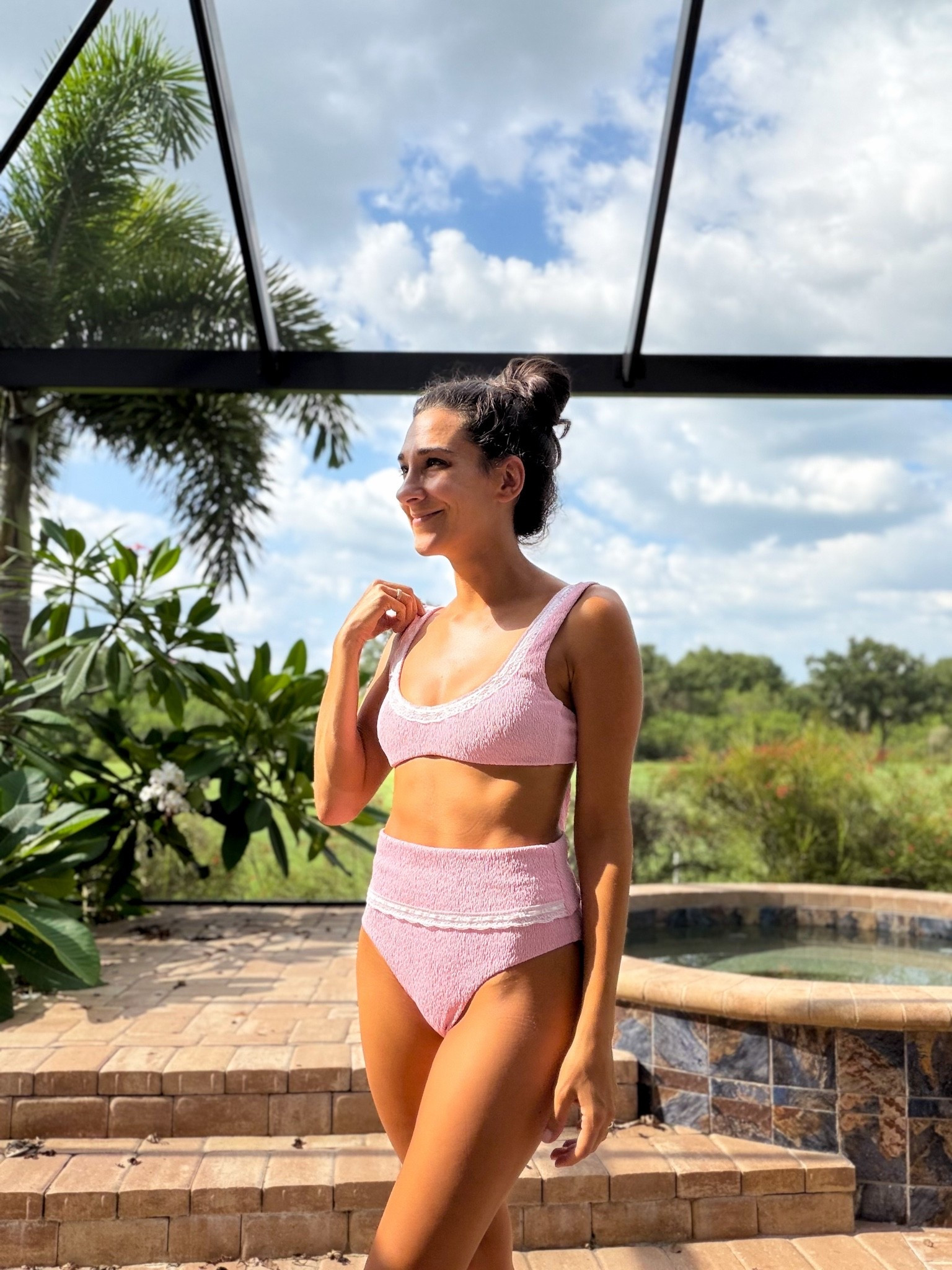 pink and white Bathing suit - wearing size small