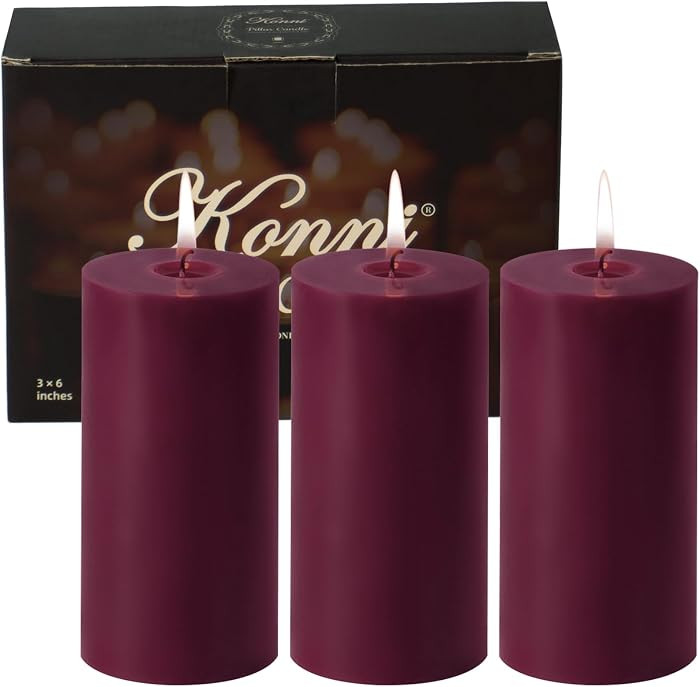 Juego de 3 velas de pilar moradas sin perfume de 3 x 6 pulgadas a granel, velas de 56 horas de co... | Amazon (US)