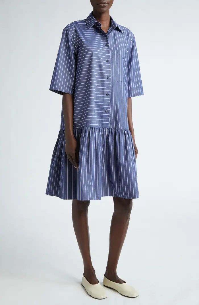 Lafayette 148 New York Stripe Flounce Hem Cotton Poplin Shirtdress | Nordstrom | Nordstrom