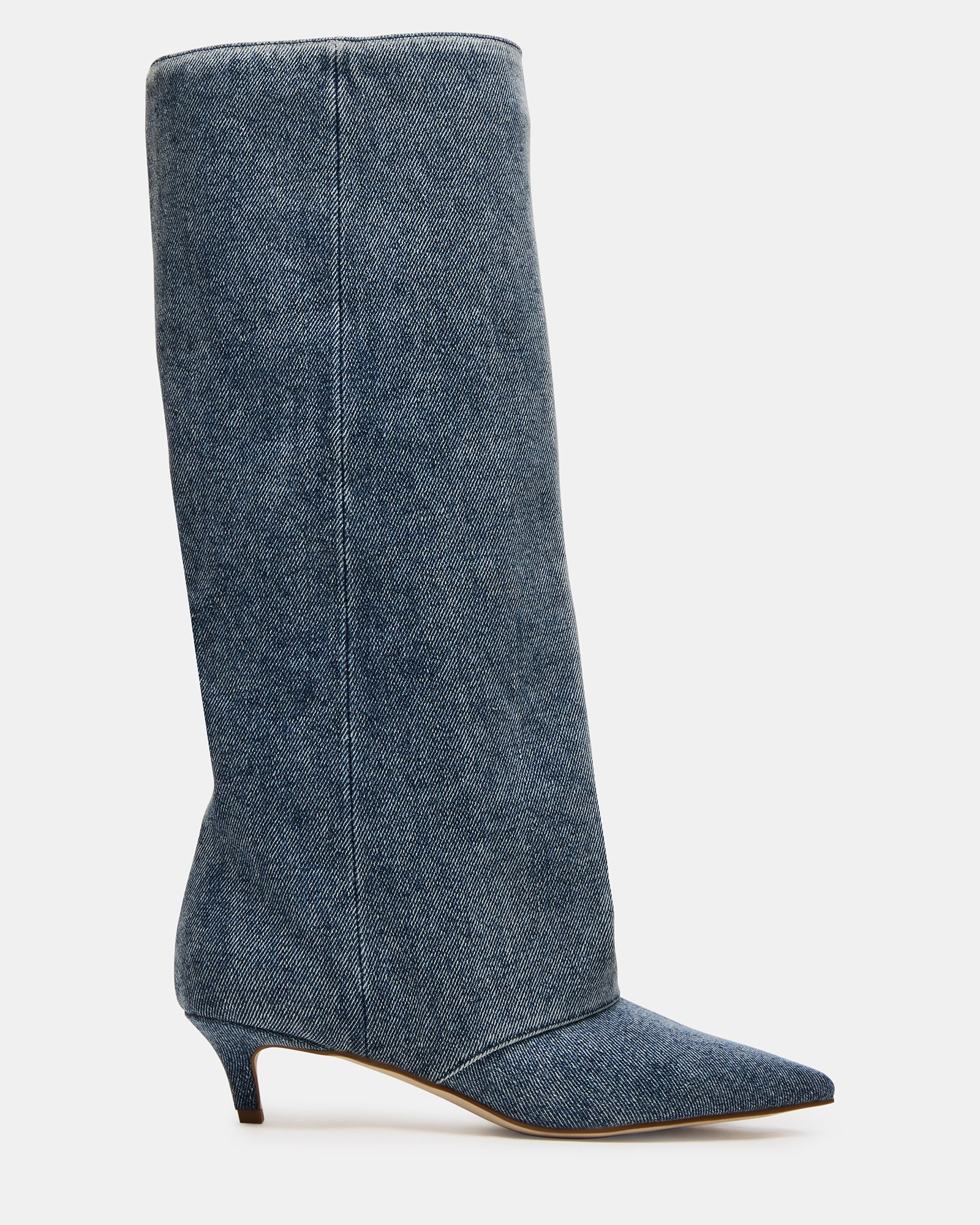 LUCA Denim Fabric Pointed-Toe Cuffed Kitten Heel Women's Boot | Steve Madden (US)
