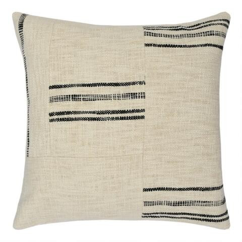 Ivory and Rustic Black Stripe Patched Throw Pillow | World Market