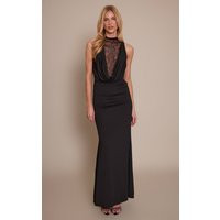 Black Soft Lace Panel Cowl Neck Maxi Dress | PrettyLittleThing US