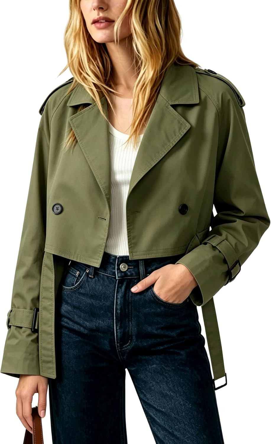 Women's Cropped Trench Coat Casual Double Breasted Wind coats | Amazon (US)