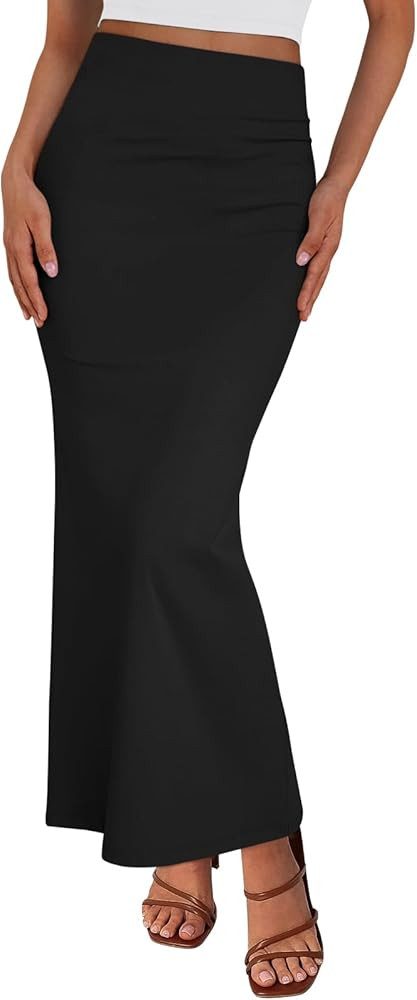 Trendy Queen Women Long Maxi Skirt Bodycon High Waist Slite Basic Pencil Skirts Elastic Stretchy ... | Amazon (US)