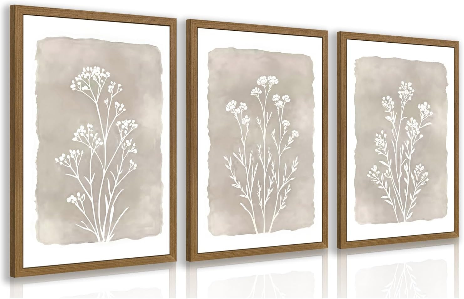 Grajoy Wood Framed Minimalist Neutral Wildflower Wall Art 12x16 In Set of 3 | Amazon (US)
