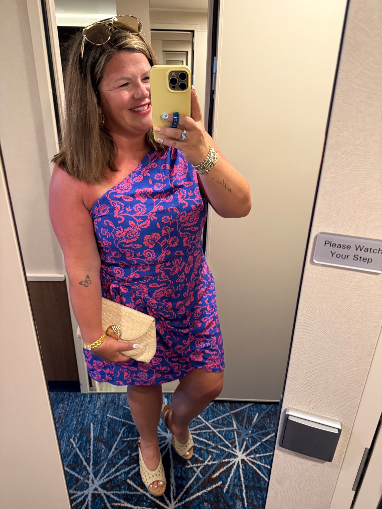 Cupshe wrap skirt from Amazon 
Anthro clutch 
Same shoes I’ve worn most of the week. Go with so many summer essentials -tts
Amazon sunnies 