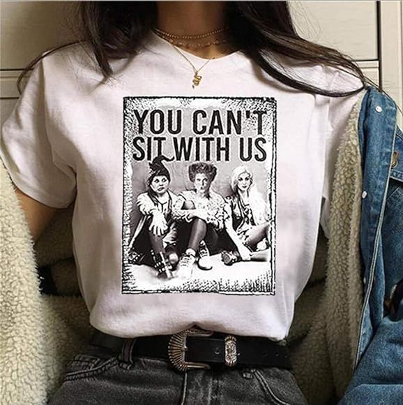 You Can't Sit with US Hocus Pocus T-Shirt Women Funny Halloween Short Sleeve Tops Sanderson Siste... | Amazon (US)