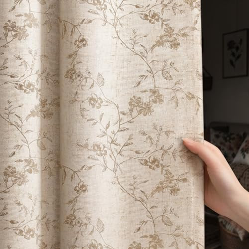 100% Blackout Floral Curtains 84 Inch, Vintage Farmhouse Curtains Linen Textured for Living Room ... | Amazon (CA)