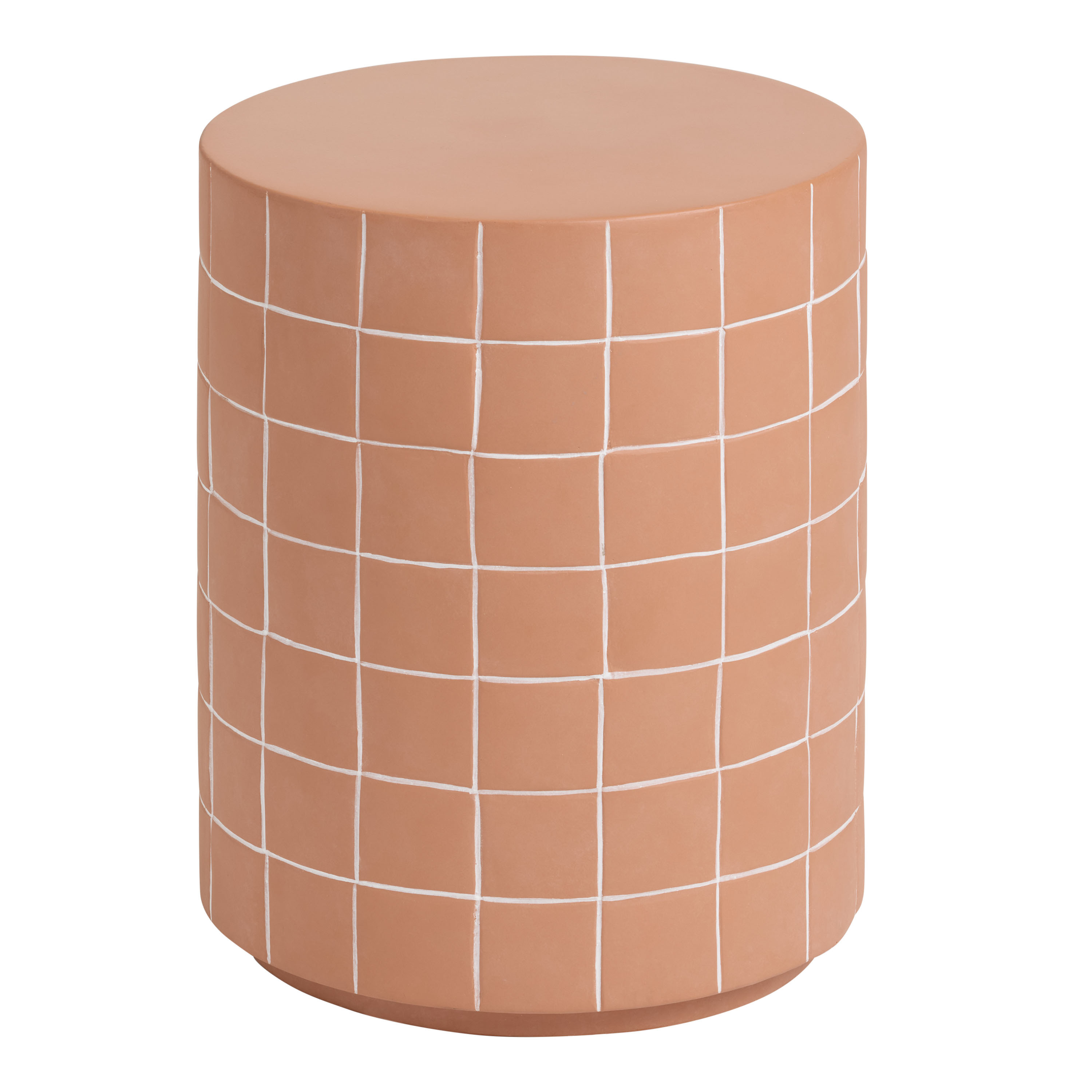 Dola Round Terracotta Cement Grid Outdoor Side Table and Stool | World Market