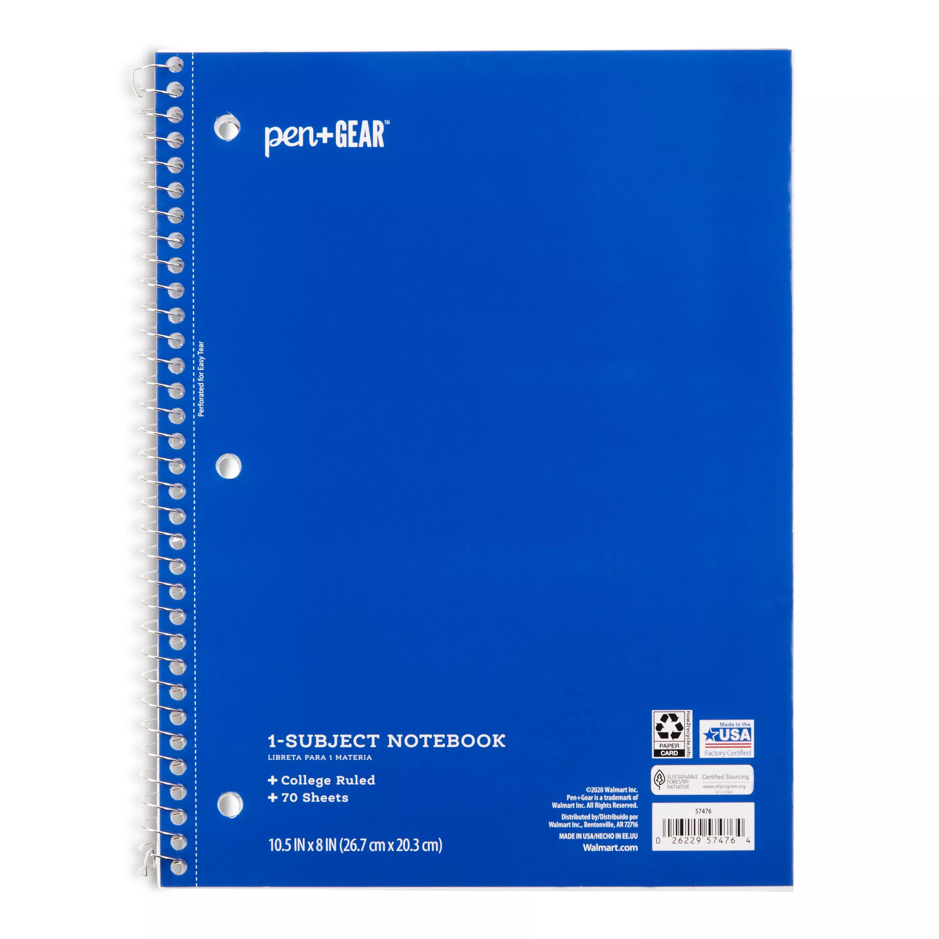 Pen+Gear Wide Rule 1-Subject Notebook, 10.5 x 8, Pink, 100 Sheets 