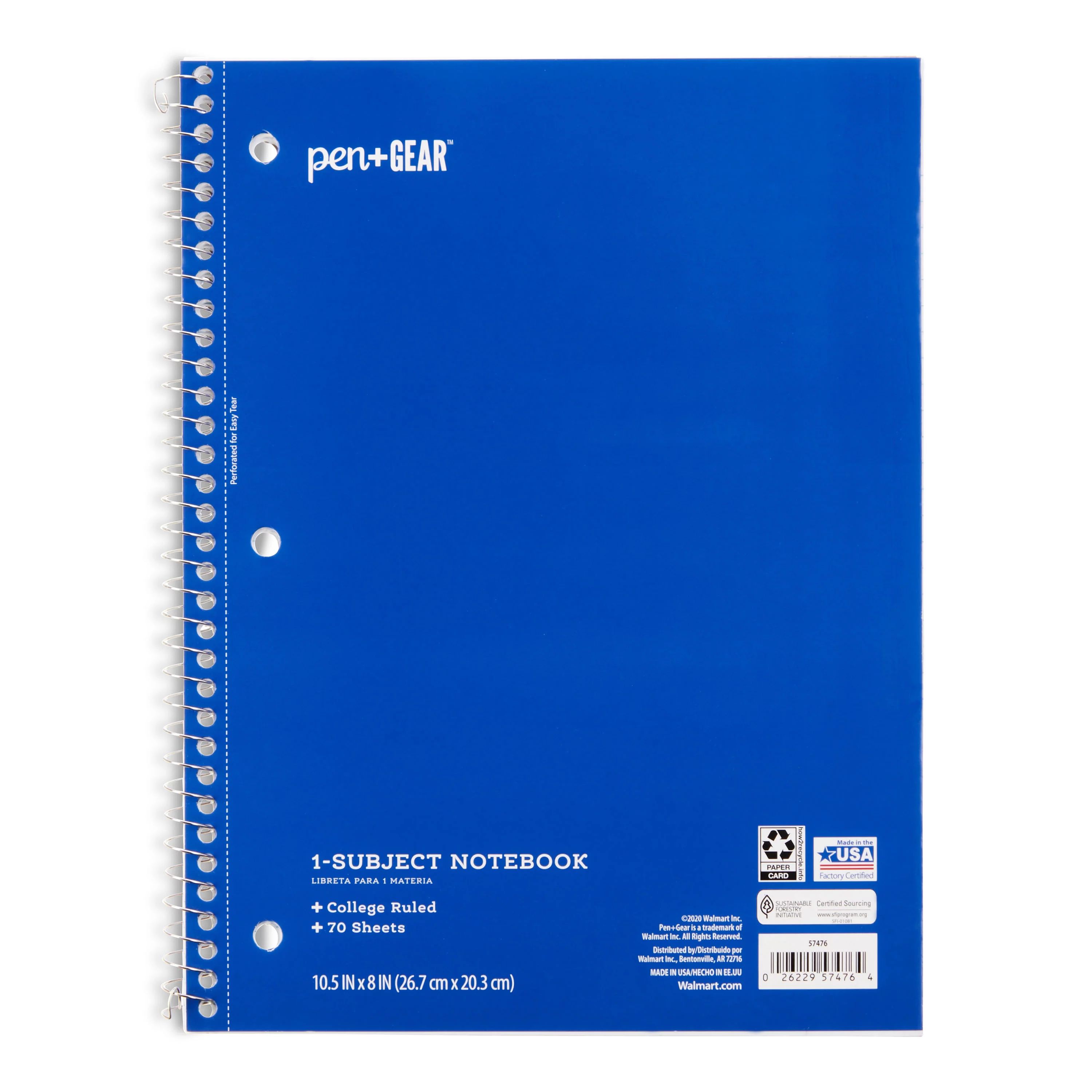 Pen+Gear 1-Subject Notebook, College Ruled, Blue, 70 Sheets - Walmart.com | Walmart (US)