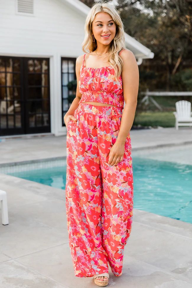 Heart of Paradise Two Piece Set in Watercolor Red Floral Print | Pink Lily