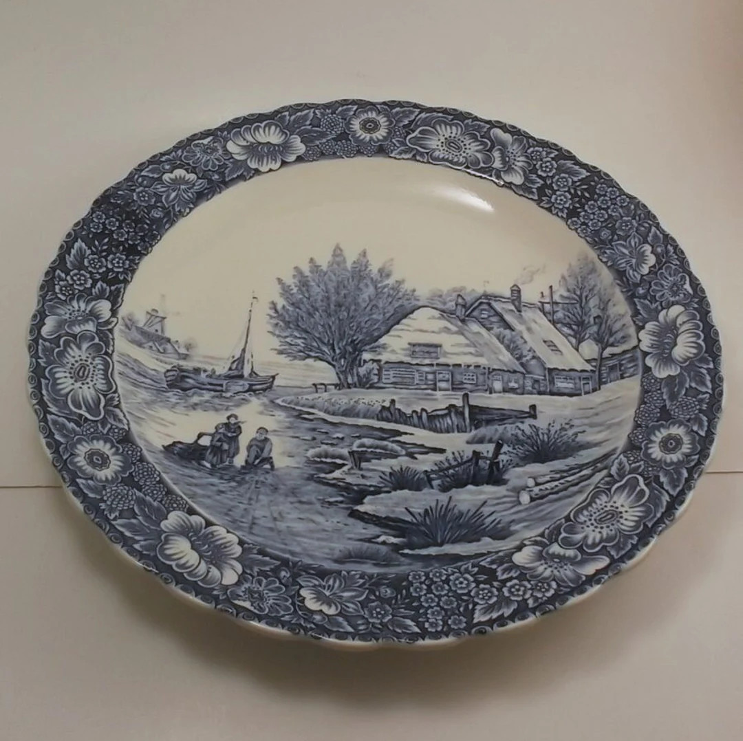 Vintage Platter or Serving Plate, Blue Delft Farmhouse Scene, Large Round Delft Platter, Lion Hal... | Etsy (US)