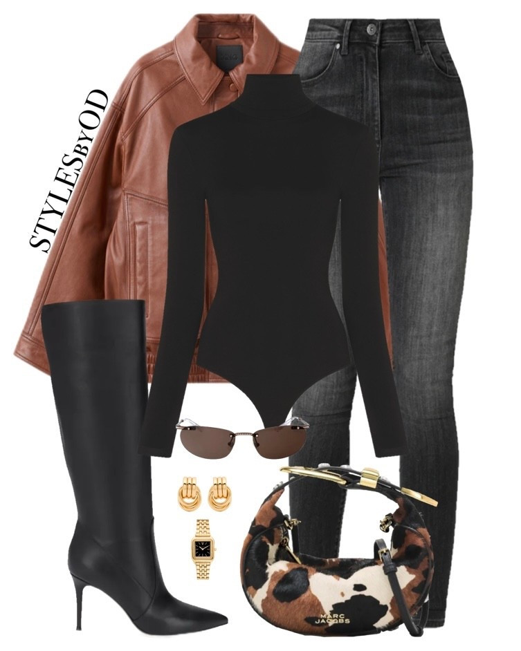casual with a touch of edge🐄🤎

Nothing beats a classic black turtleneck and skinny jeans combo, but adding a brown oversized leather jacket and a patterned statement bag takes it to the next level. This look is all about effortless sophistication with a touch of "Cool Girl" energy✨

#LTKstyletip #LTKfashion knee high boots, black denim, casual, streetfashion, streetwear

#LTKootd #LTKSeasonal #LTKSaleAlert