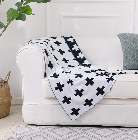 DOKOT Black and White Throw Blanket Swiss Cross Pattern 100% Cotton Knitted (35x43 inches, Swiss ... | Amazon (US)
