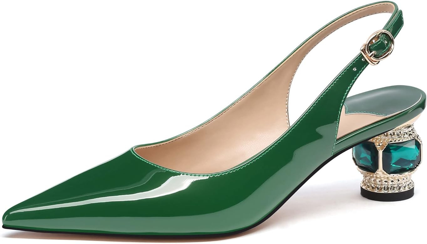 JANSEVEN Women Chunky Heels Pumps Crystal Block Heels with Rhinestones Pointed Toe Sexy Gradient ... | Amazon (US)