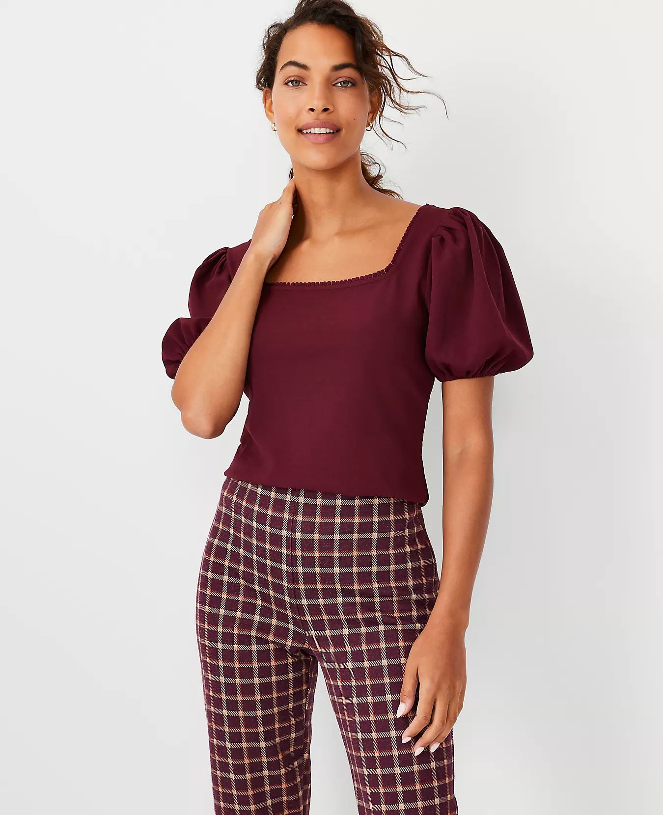 Petite Lacy Puff Sleeve Square Neck Top | Ann Taylor (US)