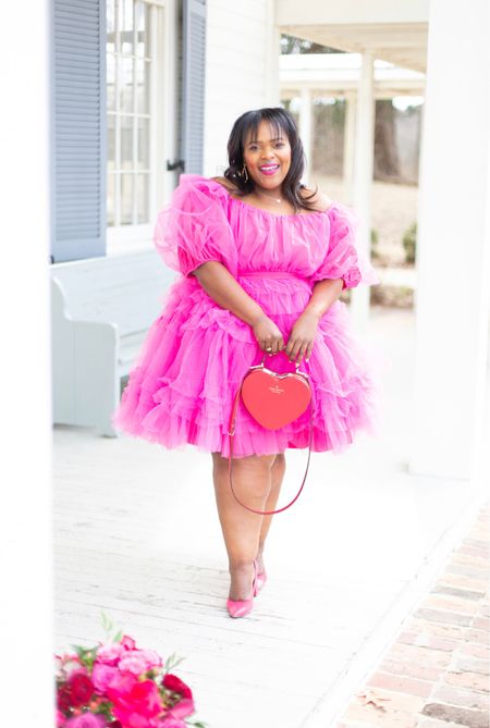 Ivy city co | pink tulle dress | Kate spade | heart shaped purse | Valentine’s Day look | girly dress | pink dress 

#LTKcurves #LTKFind #LTKSeasonal