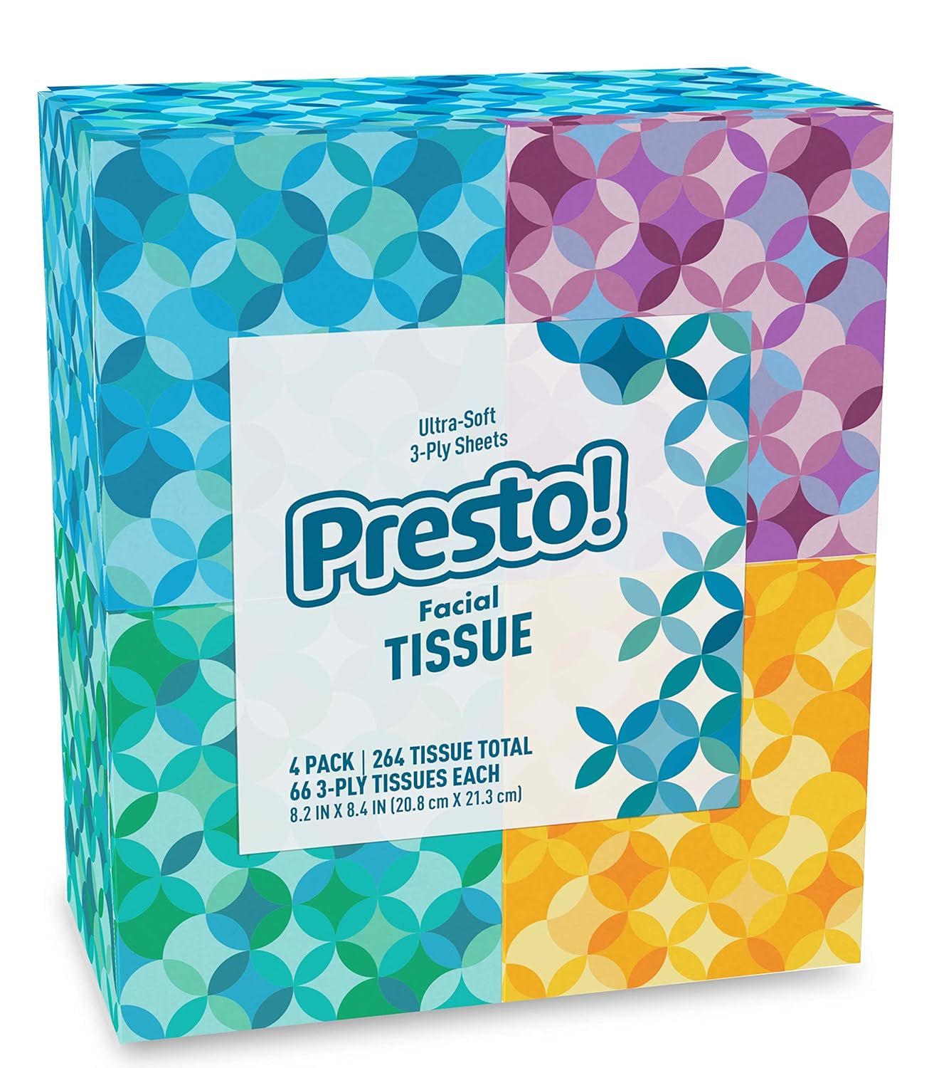 Amazon Brand - Presto! Ultra-Soft 3-Ply Premium Facial Tissues, 264 Count (4 Packs of 66) | Amazon (US)