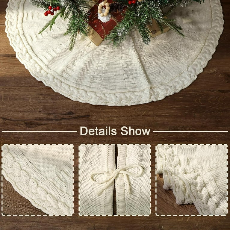 TETOU 36In Knitted Christmas Tree Skirt, Cream White Tree Skirt, Braided Cable Knit Thick Rustic ... | Walmart (US)