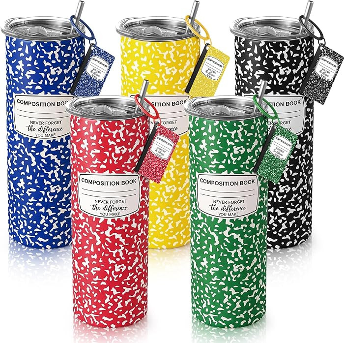 Geiserailie 5 Set Teacher Appreciation Gifts 20 oz Composition Book Tumbler Stainless Steel Cup C... | Amazon (US)
