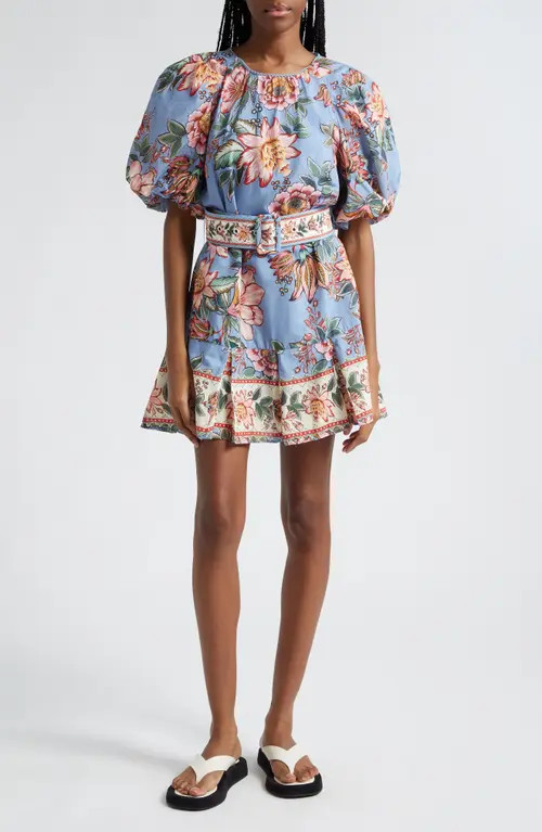 FARM Rio Wonderful Bouquet Floral Belted Minidress in Wonderful Bouquet Blue at Nordstrom, Size M... | Nordstrom