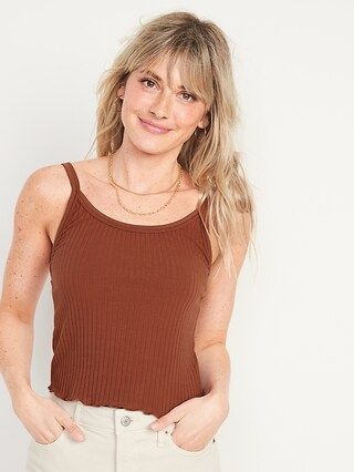 Fitted Cropped Lettuce-Edge Rib-Knit Tank Top for Women | Old Navy (US)