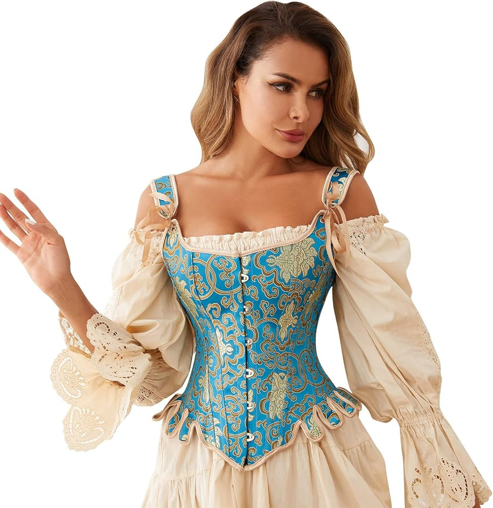 Charmian Women's Victorian Vintage Brocade Lace Up Bustier Overbust Corset Top | Amazon (US)