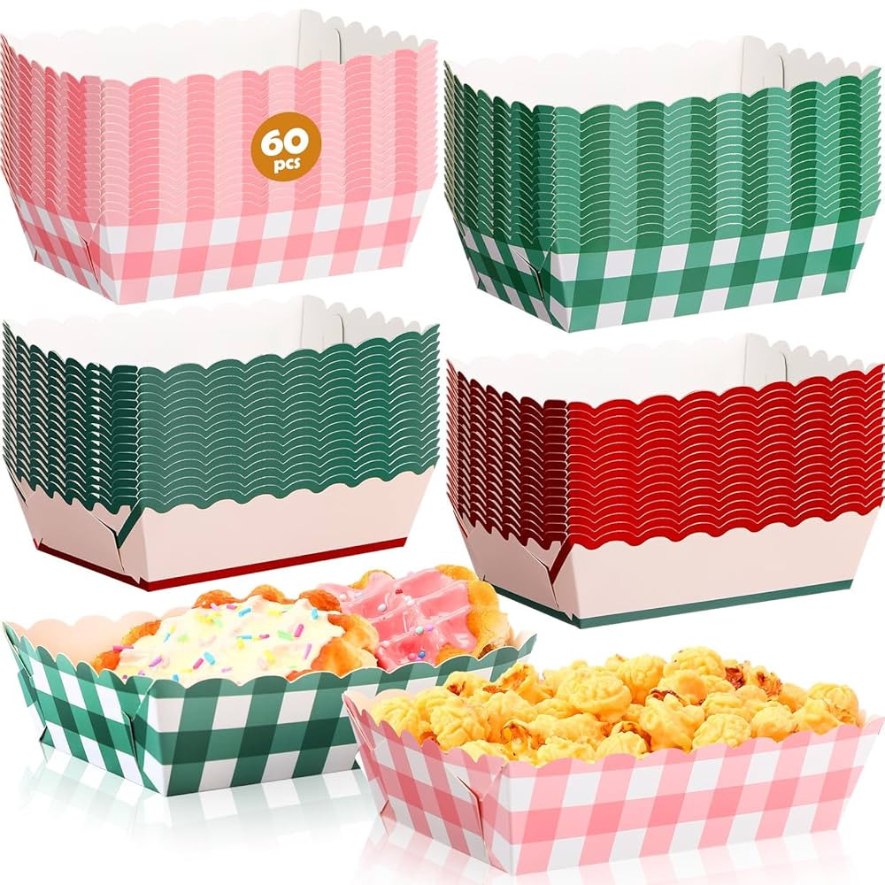 Havawish 60 Pack Camp Gingham Disposable Food Trays, Pink and Green Plaid Scalloped Paper Snack B... | Amazon (US)
