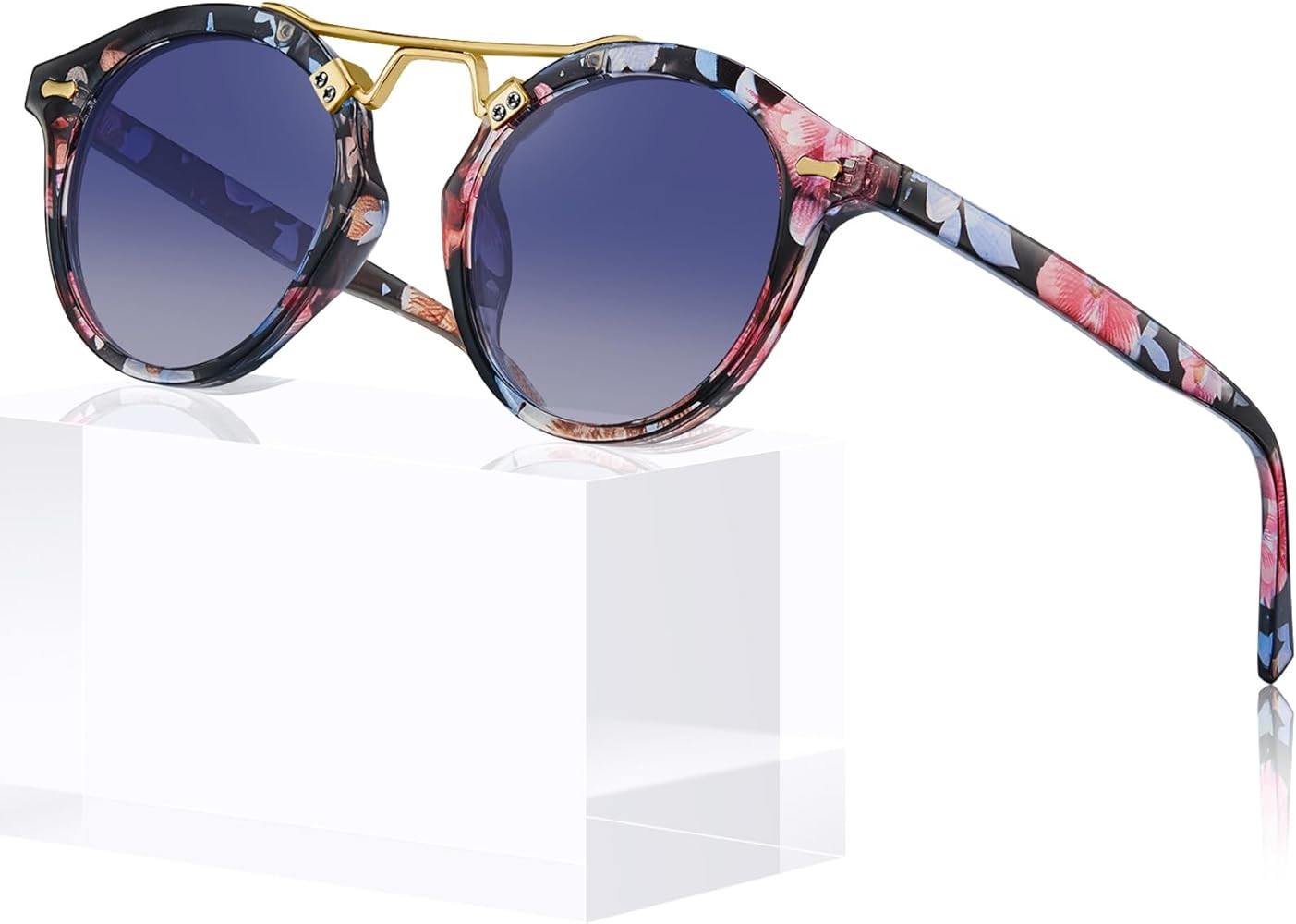 STGATN Polarized Sunglasses for Women, Round Retro Double-Bridge Trendy Fashion Shades UV Protect... | Amazon (US)
