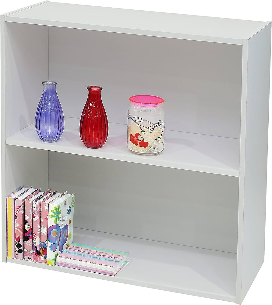 KB Designs 2 Tier Open Shelf Bookcase Storage Organizer, White Wood, Contemporary. | Amazon (US)