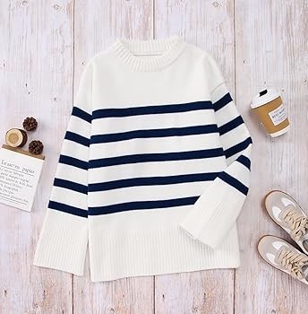 GLIGLITTR Women’s Striped Sweater Black White Striped Sweaters Long Sleeve Knit Pullover Tops K... | Amazon (US)