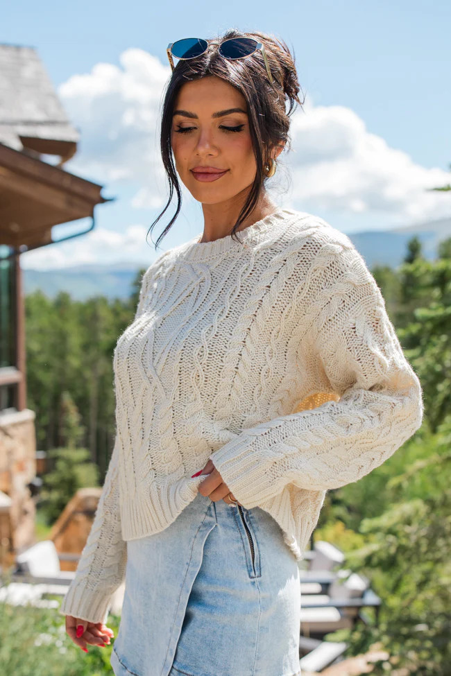 Fall Sentiments Cream Cable Knit Crew Neck Sweater | Pink Lily