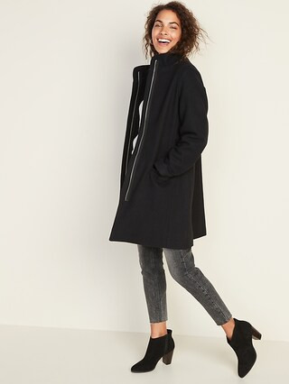 Soft-Brushed Funnel-Neck Coat for Women | Old Navy (US)