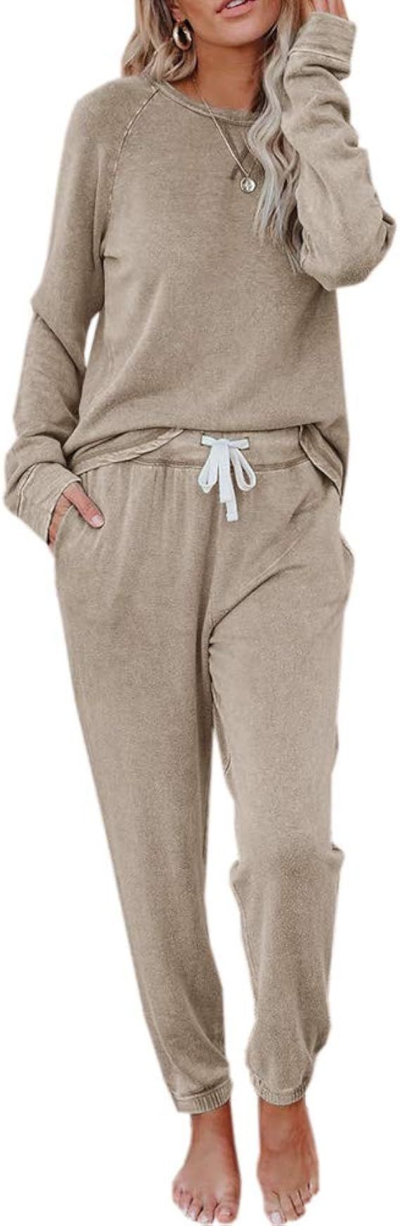 Eurivicy Women's Solid Sweatsuit Set 2 Piece Long Sleeve Pullover and Drawstring Sweatpants Sport... | Amazon (US)