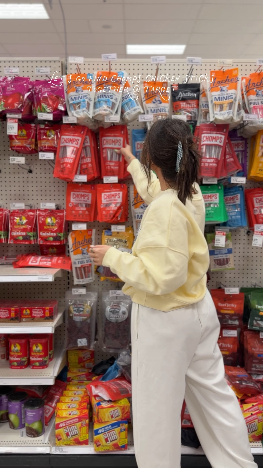 #AD / Come with us to finds the new @chomps chicken sticks at @target!  Only 80 calories, 12g of protein per stick and 0g of sugar! Our favorite snack to bring everywhere - The Nashville Hot Chicken is my personal fave from this new launch  Comment SHOP for links to all of them + my sweatshirt! https://rstyle.me/+ZJM1bD1_pLFHBIJP9Q2Bfg  @shop.ltk #liketkit #ChompsPartner #TargetPartner 