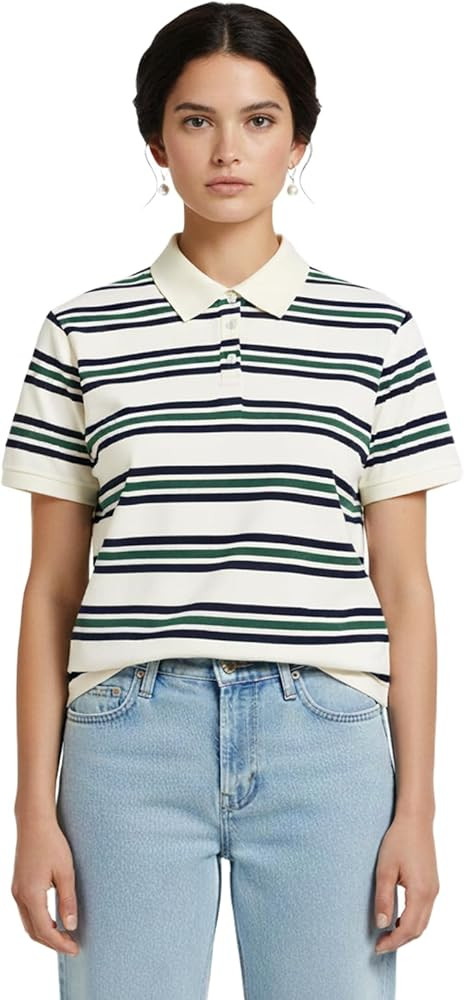 Camisas polo a rayas Y2K para mujer, camisas de rugby con cuello y botones, manga corta, vintage,... | Amazon (US)