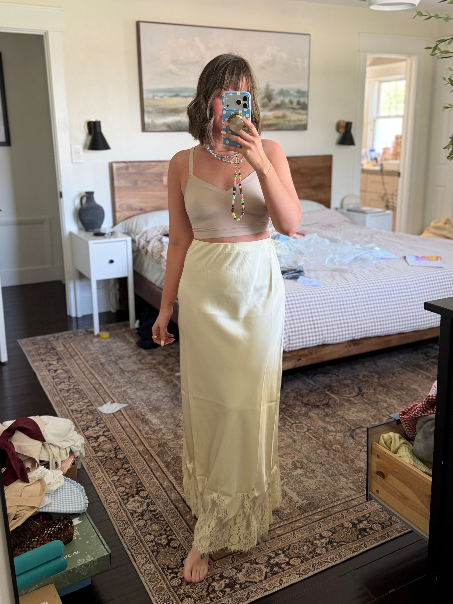 Yellow maxi skirt with the lace…. Um yesss pls!!! So cute! In a size M! Didn’t have a shirt to try it on with 😆 

Petal and pup, satin maxi skirt, lace trim, butter yellow 

#LTKootd